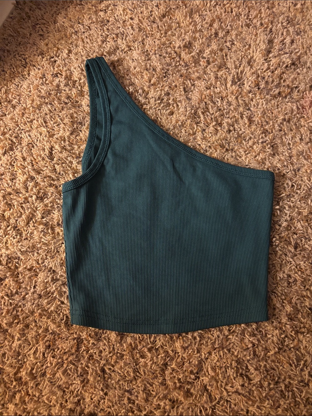 One-Shoulder Ribbed Crop Top in Deep Teal